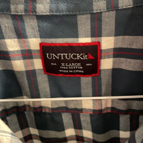 UNTUCKit Long Sleeve Shirt Mens XL Blue Plaid Reg Fit Button Up Cotton - Picture 2 of 3